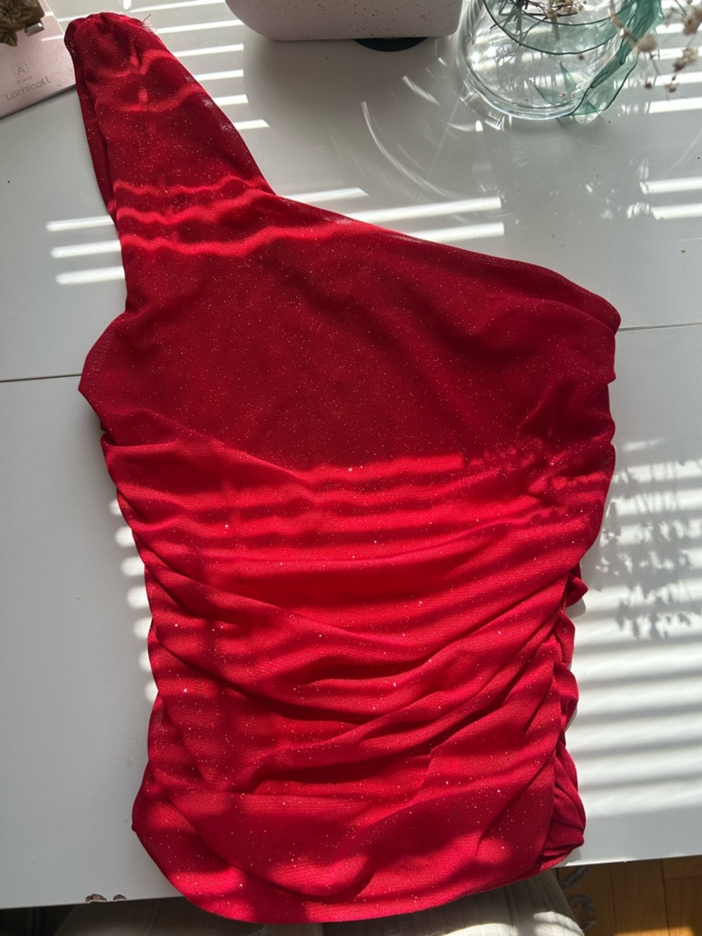 Papermoon Red Sparkle One-Shoulder Top